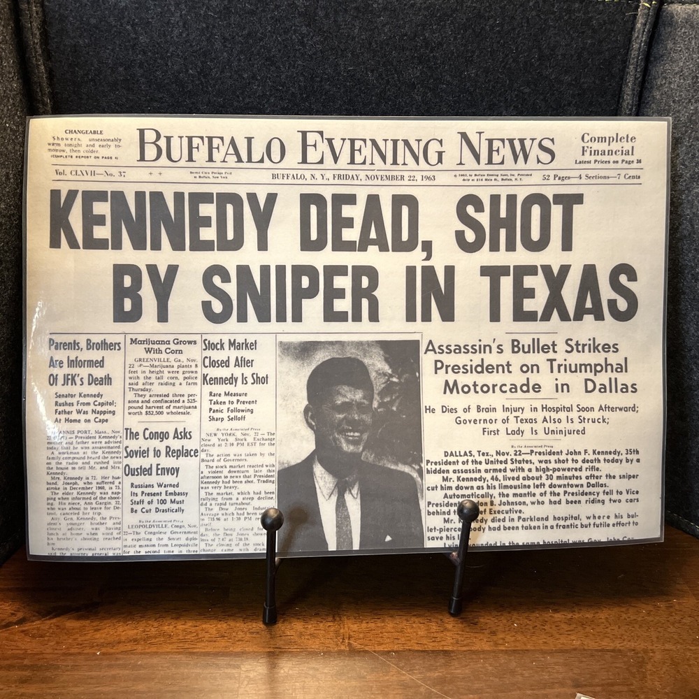 Newspaper Laminated Placemat 11x17" Buffalo Evening‎ News Kennedy Assassination